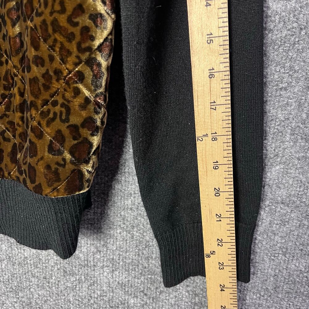 Ralph Lauren Quilted Velvet Leopard Black Wool Cardigan Sweater Jacket Size M - Picture 6 of 8